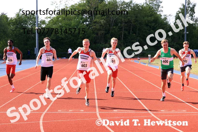 Mens under-20s 100 metres 2025 North Eastern Track and Field Champs., Shildon, County Durham. Photo: David T. Hewitson/Sports for All Pics